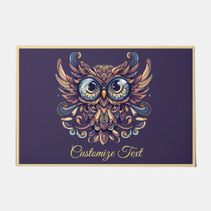 Elegant Blue & Gold Wise Owl Personalised  Doormat