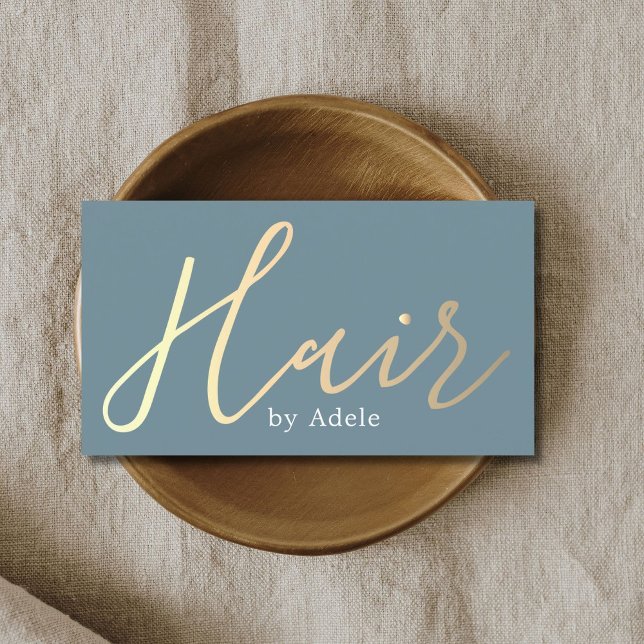 Elegant Blue Golden Hair Stylist Business Card (Creator Uploaded)