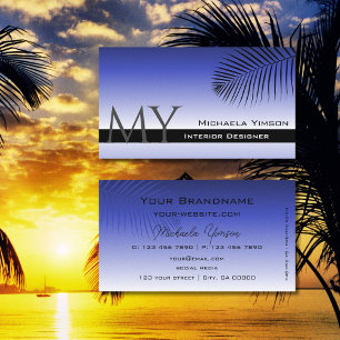 Elegant Blue Gradient Palm Leaf Monogram Simple Business Card
