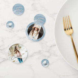 Elegant Blue Graduation Custom Photo Confetti