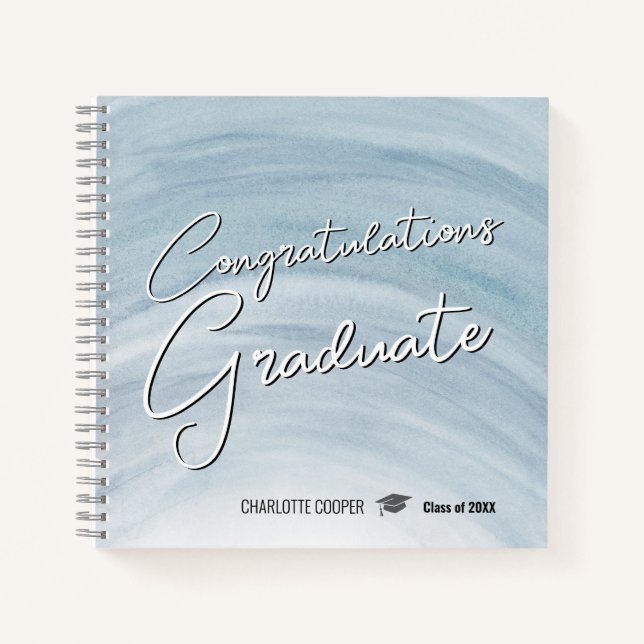 Elegant Blue Graduation Guest Book (Front)