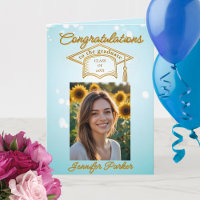Elegant Blue Graduation with Photo & Gold Accents