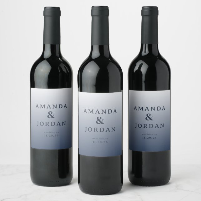 Elegant Blue Gray Minimalist Wedding Wine Labels (Bottles)