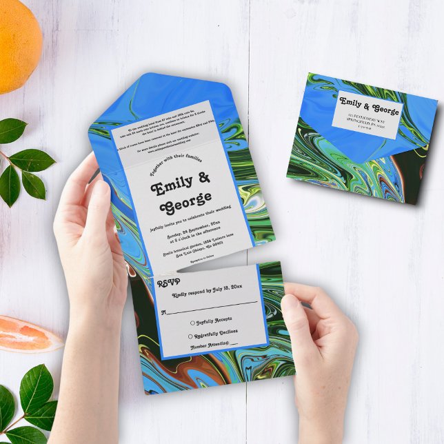 Elegant Blue Green Abstract Oil Painting Wedding All In One Invitation (Creator Uploaded)