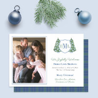 Elegant Blue Green Christmas Photo Baby Boy Birth 