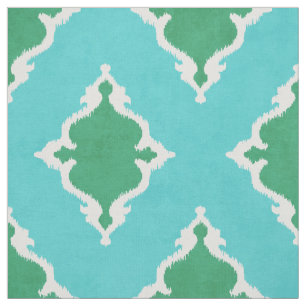 elegant blue green damask ikat tribal pattern fabric