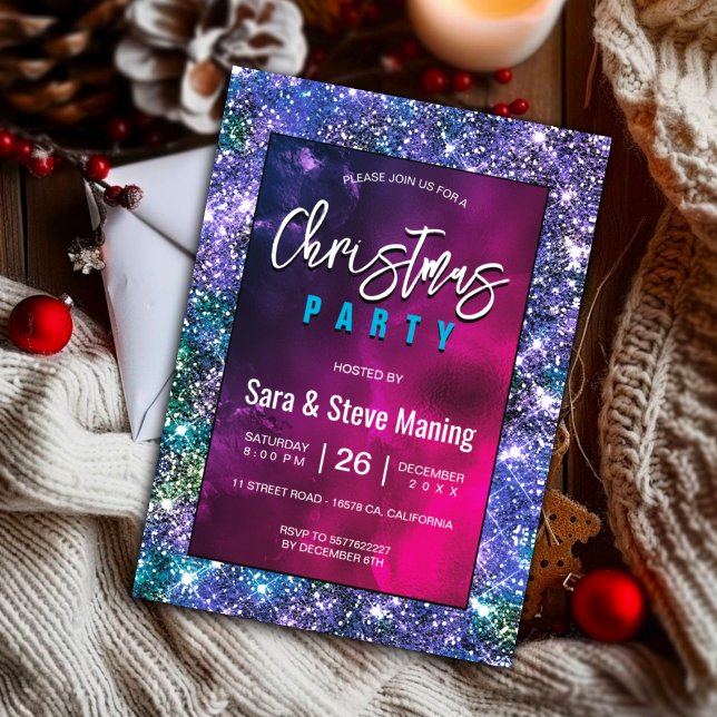 Elegant blue green faux Glitter Christmas  Invitation (Creator Uploaded)