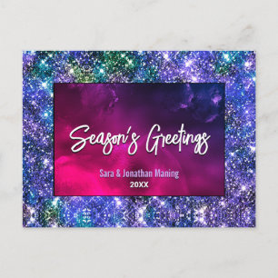 Elegant blue green Glitter Christmas new year  Postcard