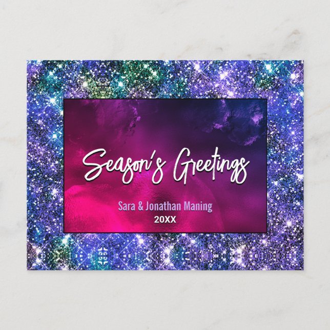 Elegant blue green Glitter Christmas new year  Postcard (Front)