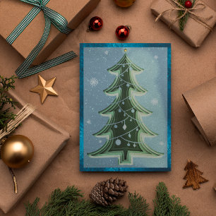 Elegant Blue Green Glitter Papercut Christmas Tree Holiday Card