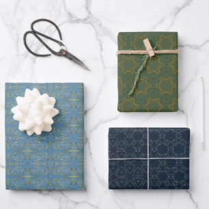  Elegant Blue Green Gold Merry Christmas Wrapping  Paper Sheet