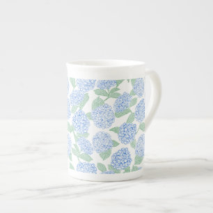 Elegant Blue Green Hydrangea Preppy Bone China Mug