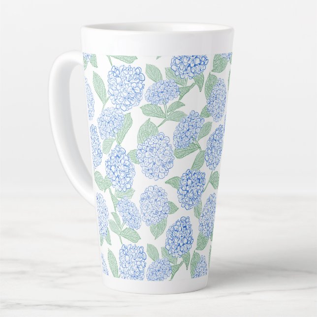 Elegant Blue Green Hydrangea Preppy Latte Mug (Left Angle)