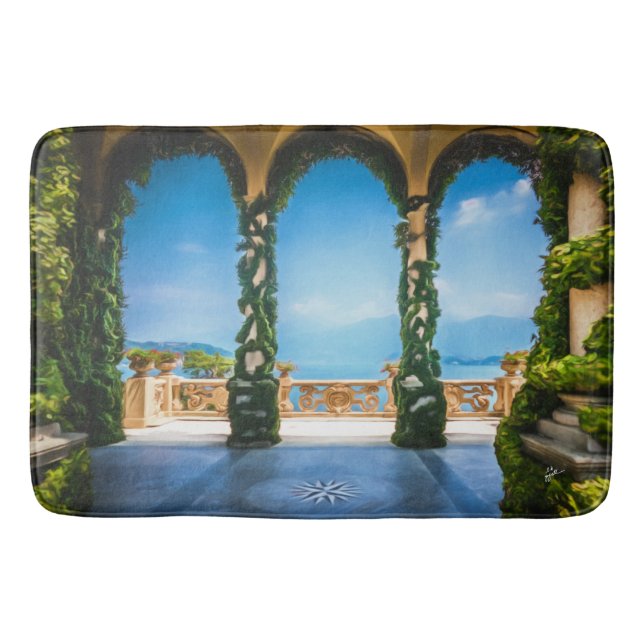 Elegant Blue & Green Italian Villa Arches Bath Mat (Front)