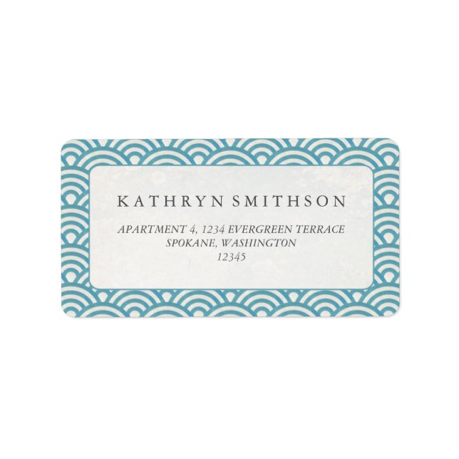 Elegant Blue Green Japanese Seigaiha Waves Label (Front)