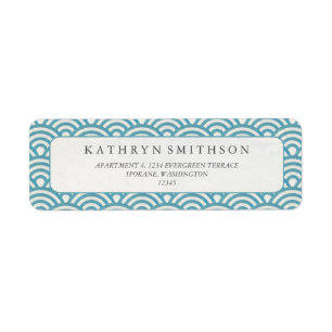 Elegant Blue Green Japanese Seigaiha Waves Return Address Label