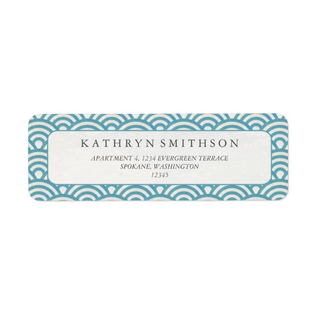 Elegant Blue Green Japanese Seigaiha Waves Return Address Label (Front)