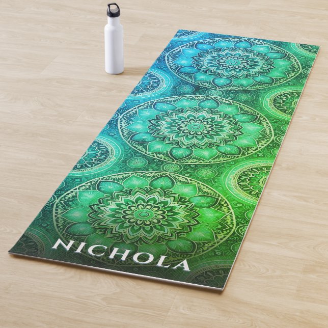 Elegant Blue Green Mandala Pattern Personalised  Yoga Mat (In Situ)
