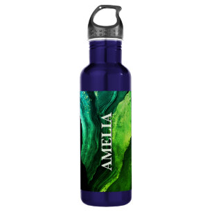 Elegant blue green marble art faux glitter  710 ml water bottle