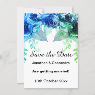 ELEGANT BLUE GREEN METALLIC FLORAL SAVE THE DATE