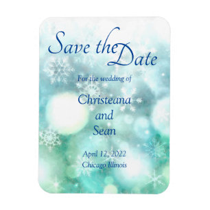 Elegant Blue Green Sparkling Snowflake Watercolor Magnet