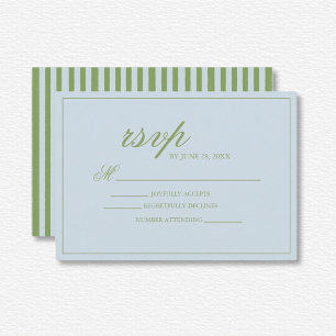 Elegant Blue Green Striped Wedding RSVP Card