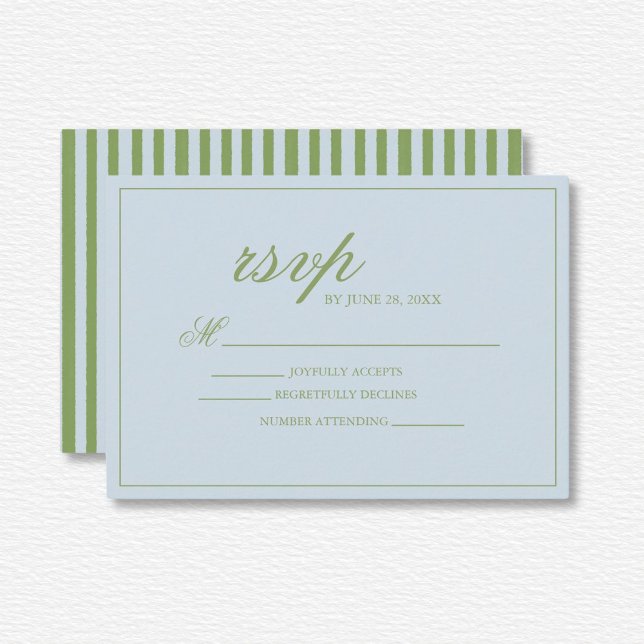 Elegant Blue Green Striped Wedding  RSVP Card (Creator Uploaded)