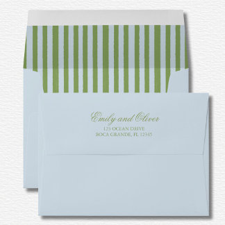 Elegant Blue Green Stripes Wedding Envelope