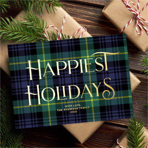 Elegant Blue Green Tartan Christmas Non-Photo Foil Holiday Card