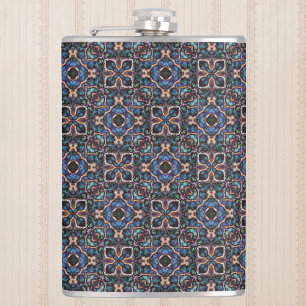Elegant Blue Green Teal Copper Geometric Pattern Hip Flask