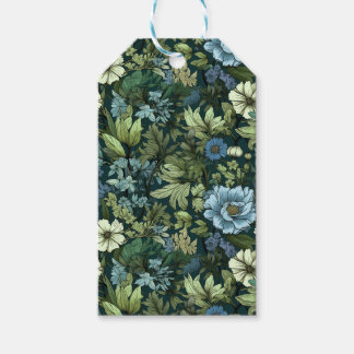 Elegant Blue & Green Victorian Wildflowers Pattern Gift Tags