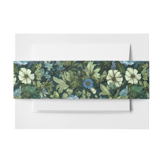 Elegant Blue & Green Victorian Wildflowers Pattern Invitation Belly Band