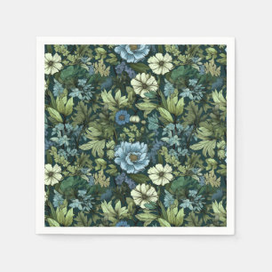 Elegant Blue & Green Victorian Wildflowers Pattern Napkin