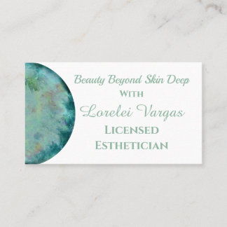 Elegant Blue Green Watercolor Aesthetician & QR Business Card