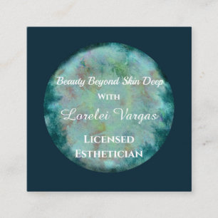 Elegant Blue Green Watercolor Aesthetician & QR Square Business Card