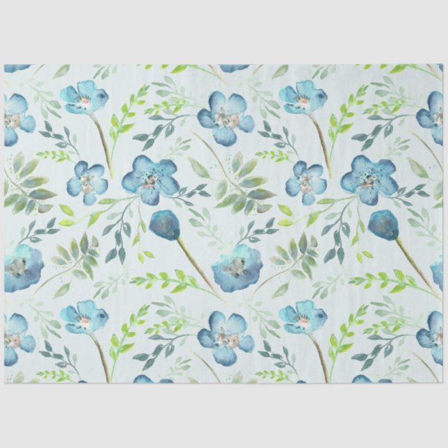 Elegant Blue Green Watercolor Floral Tissue Paper (Front)