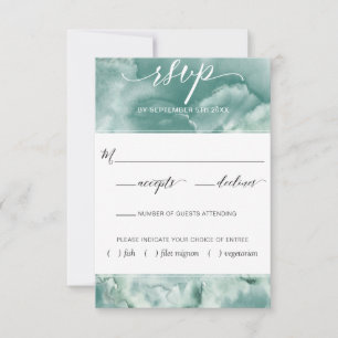 Elegant Blue/Green Watercolor With Meal Options RSVP Card