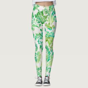 Elegant Blue, Green & Yellow Damask Pattern Leggings