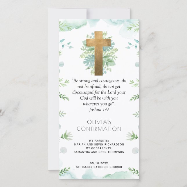 Elegant Blue Greenery Confirmation Bookmark Favour Thank You Card (Front)