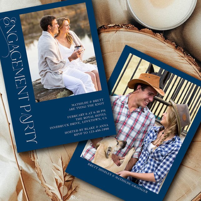 Elegant Blue Grey 2 Photo Engagement Party Invitation (Engagement Photo Invitation from the Engagement Party Invitations collection by Darling & May)