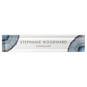 Elegant Blue Grey Agate Geode Nameplate