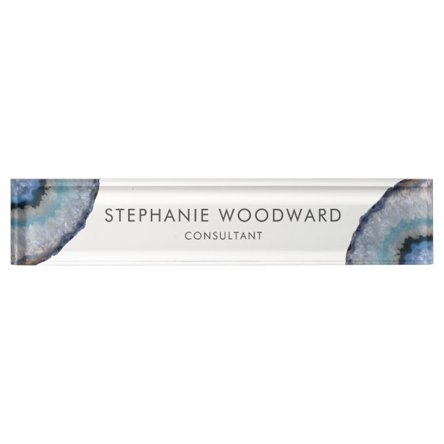 Elegant Blue Grey Agate Geode Nameplate (Front)