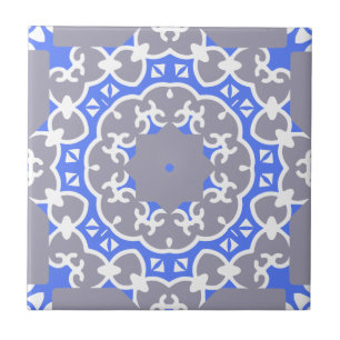 Elegant Blue Grey and White Classy Damask Pattern  Ceramic Tile