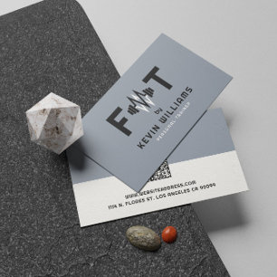 Elegant Blue-grey, Black & White Fitness Trainer Business Card