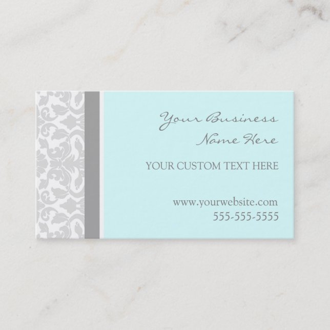 Elegant Blue Grey Damask Business Cards (Front)