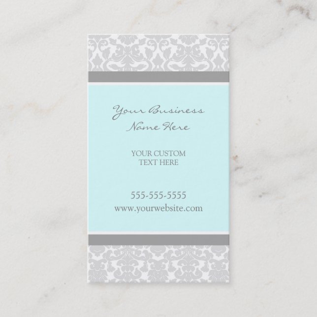 Elegant Blue Grey Damask Business Cards (Front)