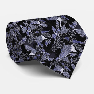 Elegant Blue & Grey Dark Floral Tie