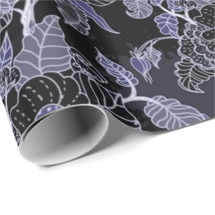 Elegant Blue & Grey Dark Floral Wrapping Paper