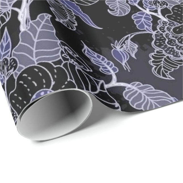 Elegant Blue & Grey Dark Floral Wrapping Paper (Roll Corner)