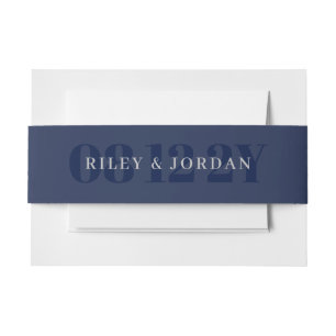 Elegant Blue Grey Date & Names Wedding Invitation Belly Band